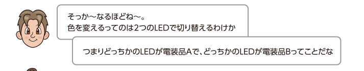 そっか〜なるほどね〜。色を変えるってのは2つのLEDで切り替えるわけか