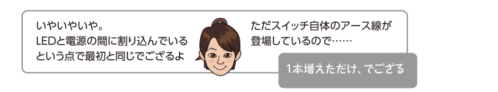 いやいやいや。LEDと電源の間に割り込んでいるという点で最初と同じでござるよ